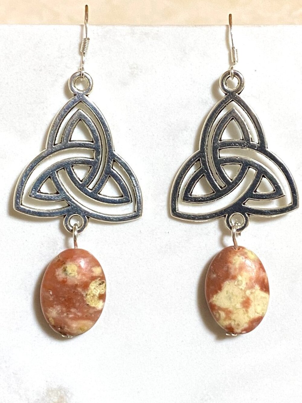 2/$20, Pink Jasper Triqueta Dangle Earrings, Gemstone & Sterling Silver Hooks